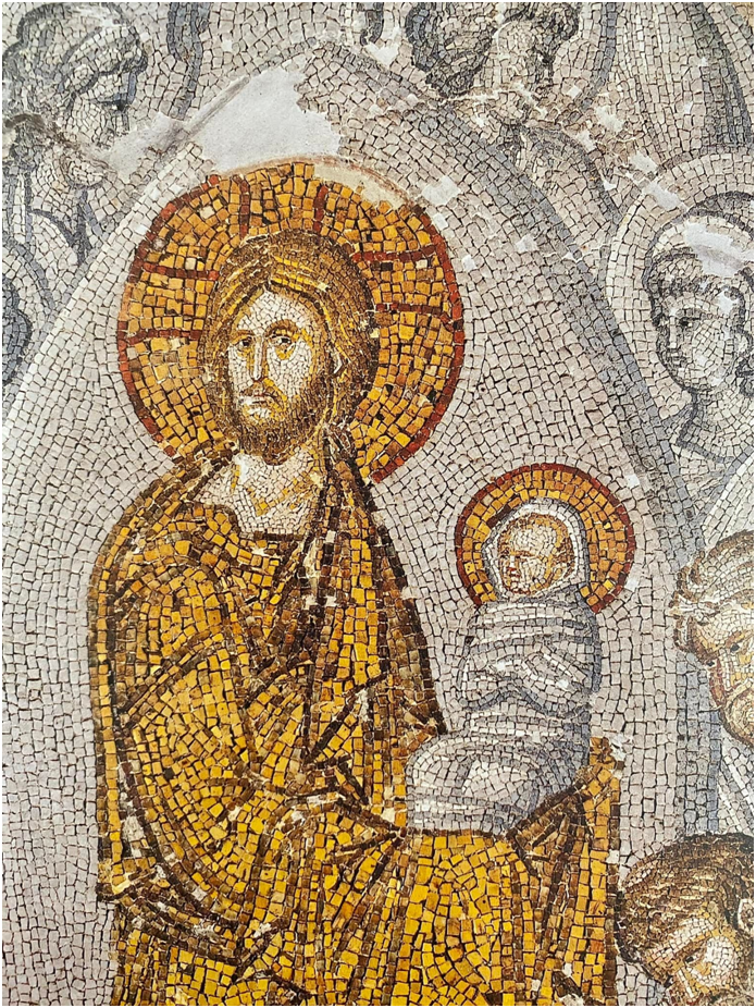 Ko je novorođenče koje Isus Hrist drži u rukama na mozaiku?
